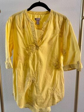 Chico's Yellow Embroidered V-Neck Tunic